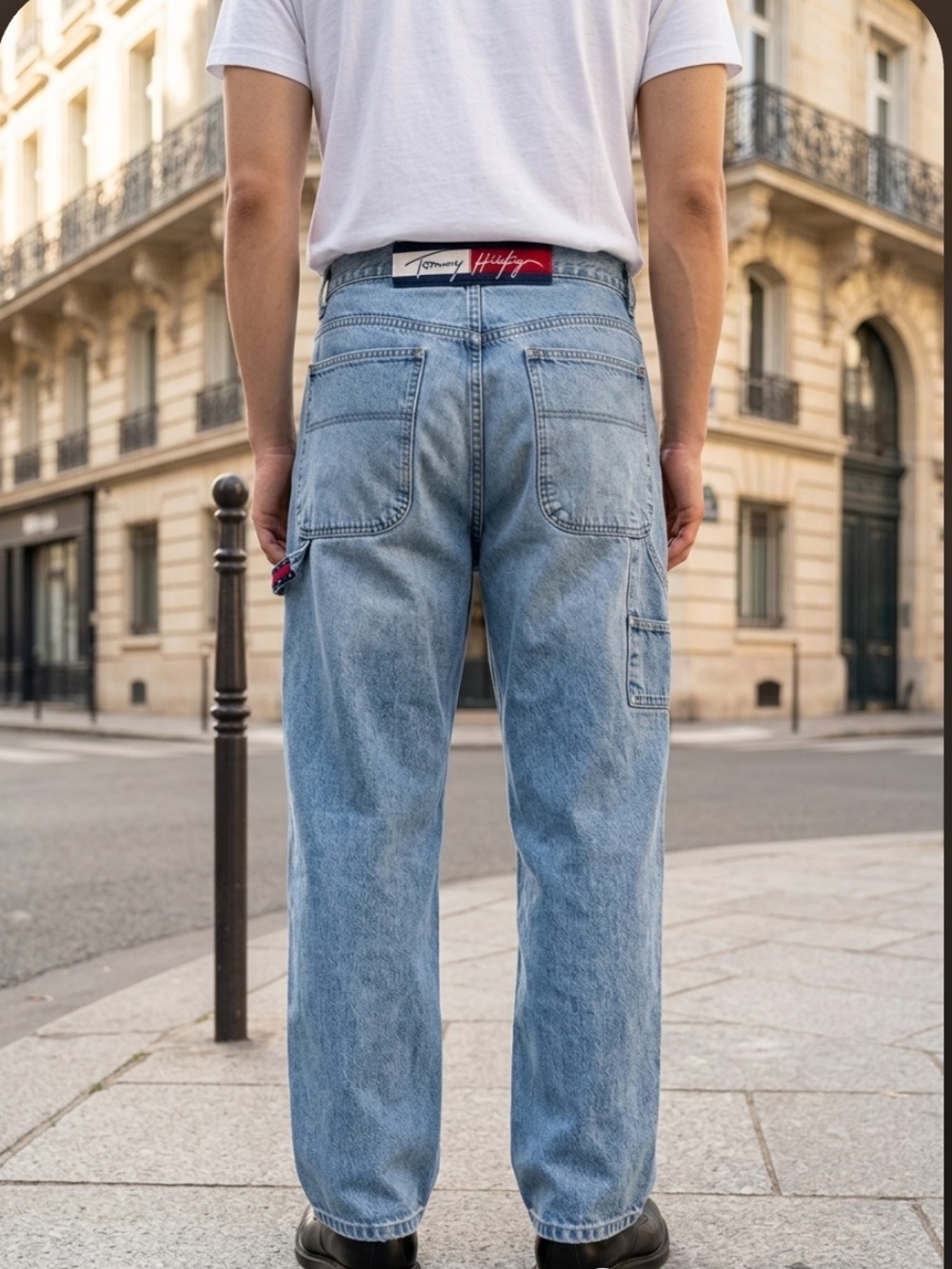 Vintage 90s Tommy Hilfiger Flag Spell Out Denim Baggy Carpenter Jeans Men's 36